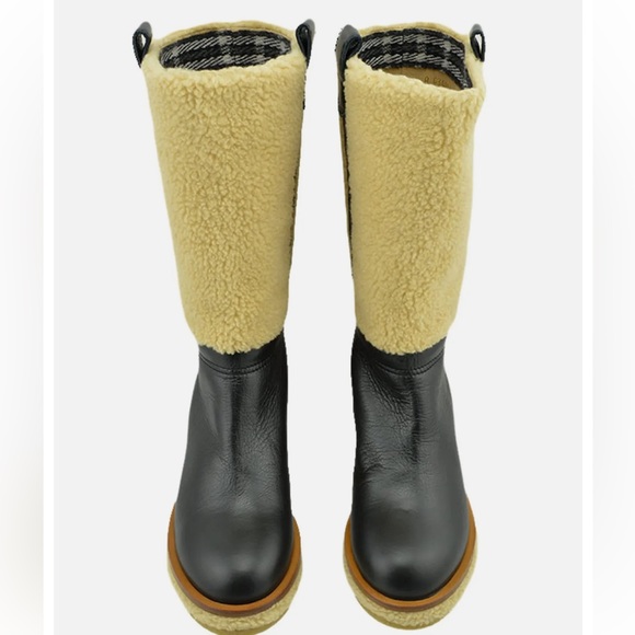 CHANEL Shoes - CHANEL Black Calf Leather FUR Biker Riding Knee High Boots Shoes LIMITED EDITION